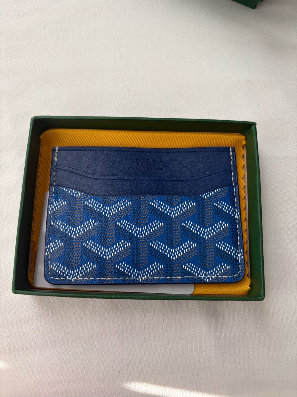 Goyard Blue Goyardine Card Holder with Navy Trim